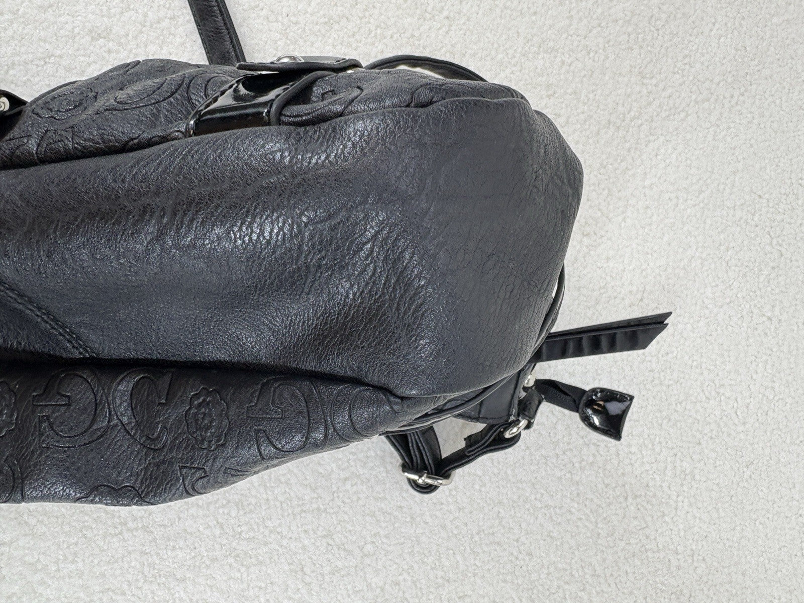 Vintage GUSSACI Black Handbag Full Zip Adjustable Leather