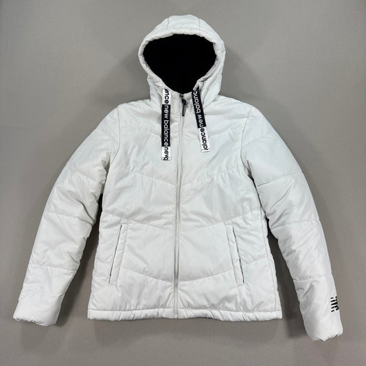 New Balance Puffer Jacket Womens Medium White Full Zip Hooded Quilted Insulated