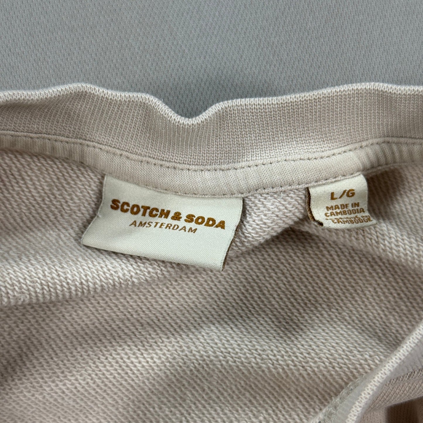 Scotch & Soda London Sweater French Terry Crewneck Boxy Womens Large Tan Beige