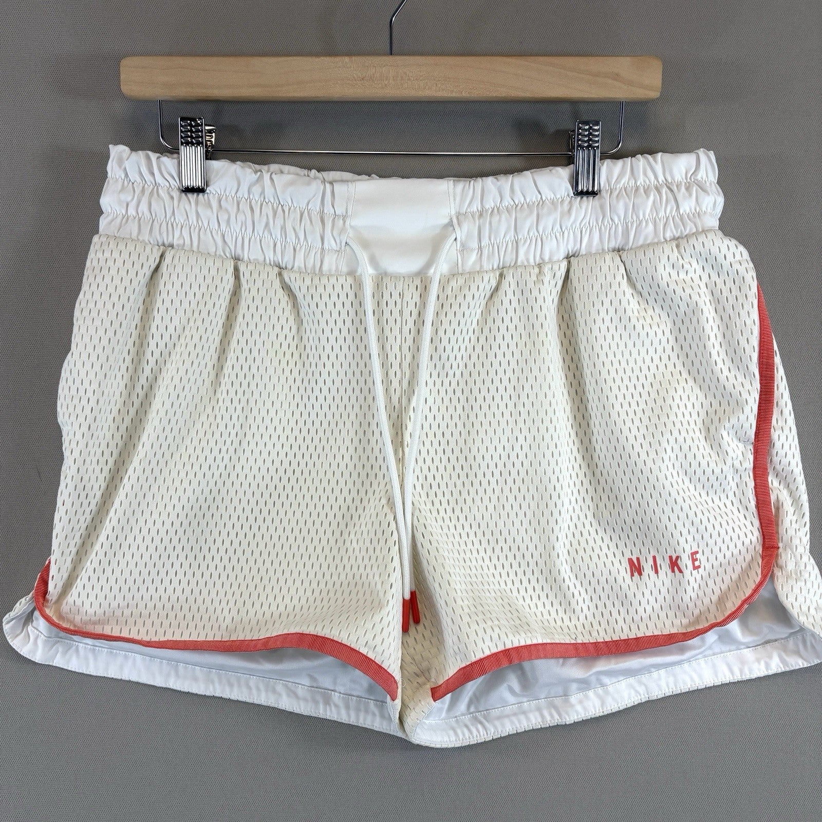 Nike Sportswear Mesh Shorts Womens Large White Orange Running Retro Lined