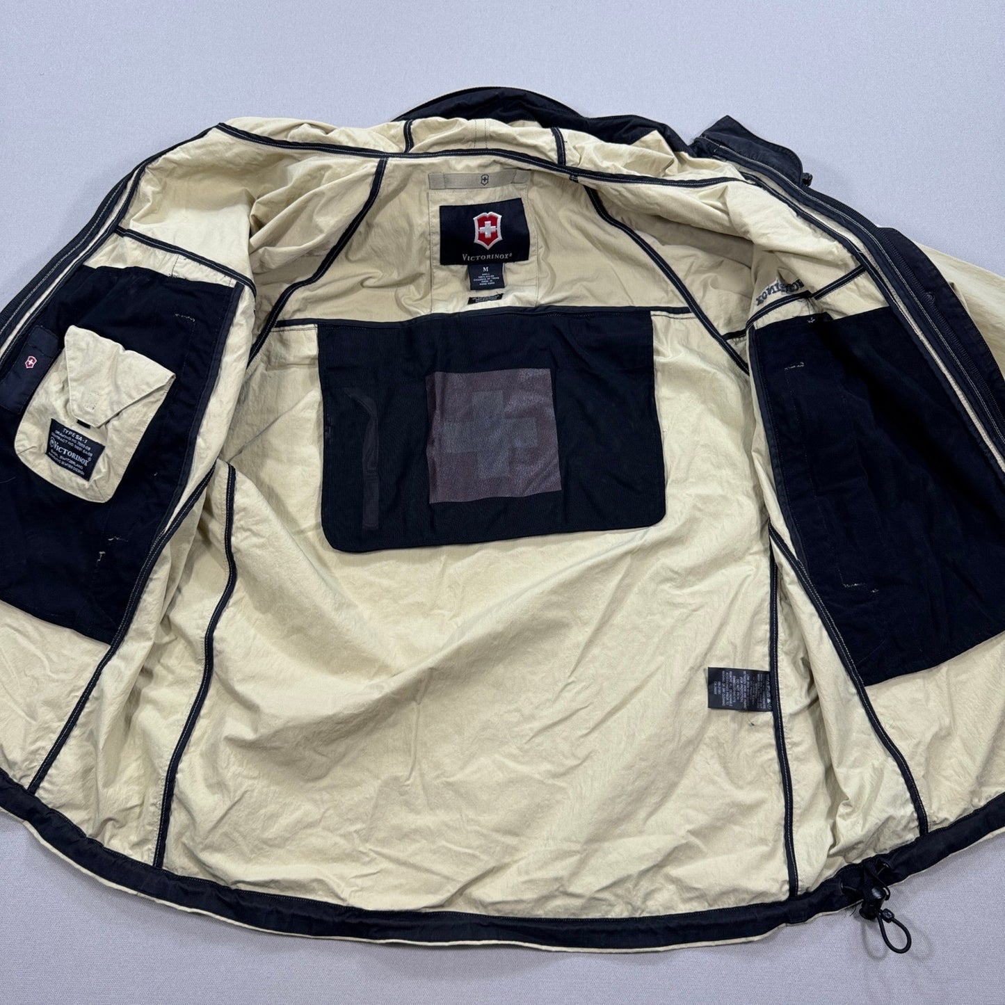 Victorinox Mens Full Zip Hooded Jacket Beige Swiss Army Coat Outdoor Medium