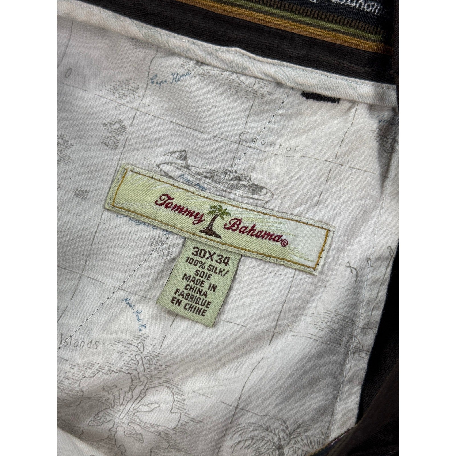 Vintage Tommy Bahama Dress Pants mens 30x34 Brown 100% Silk Pleated Front