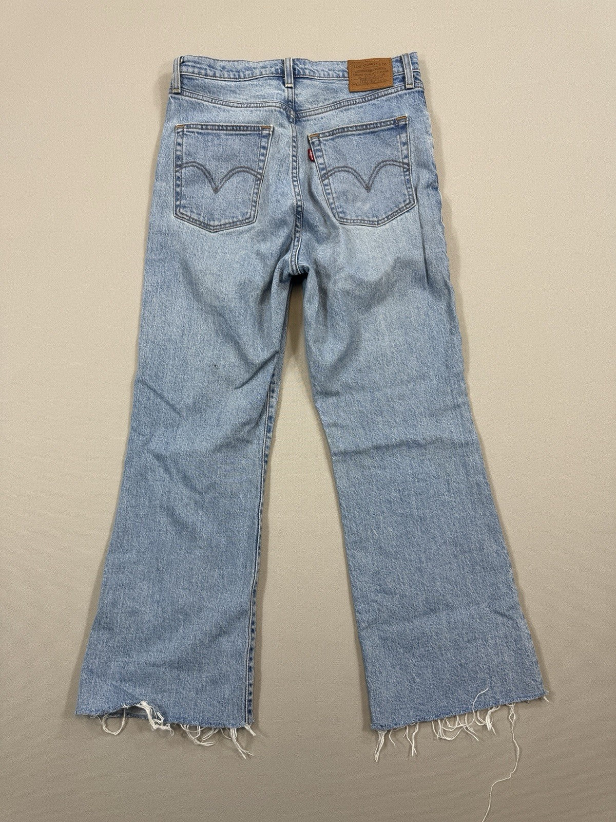 Vintage Levi's Big E Cut Off Crop Flare Womens 28x26 Button Fly Blue Denim Jeans