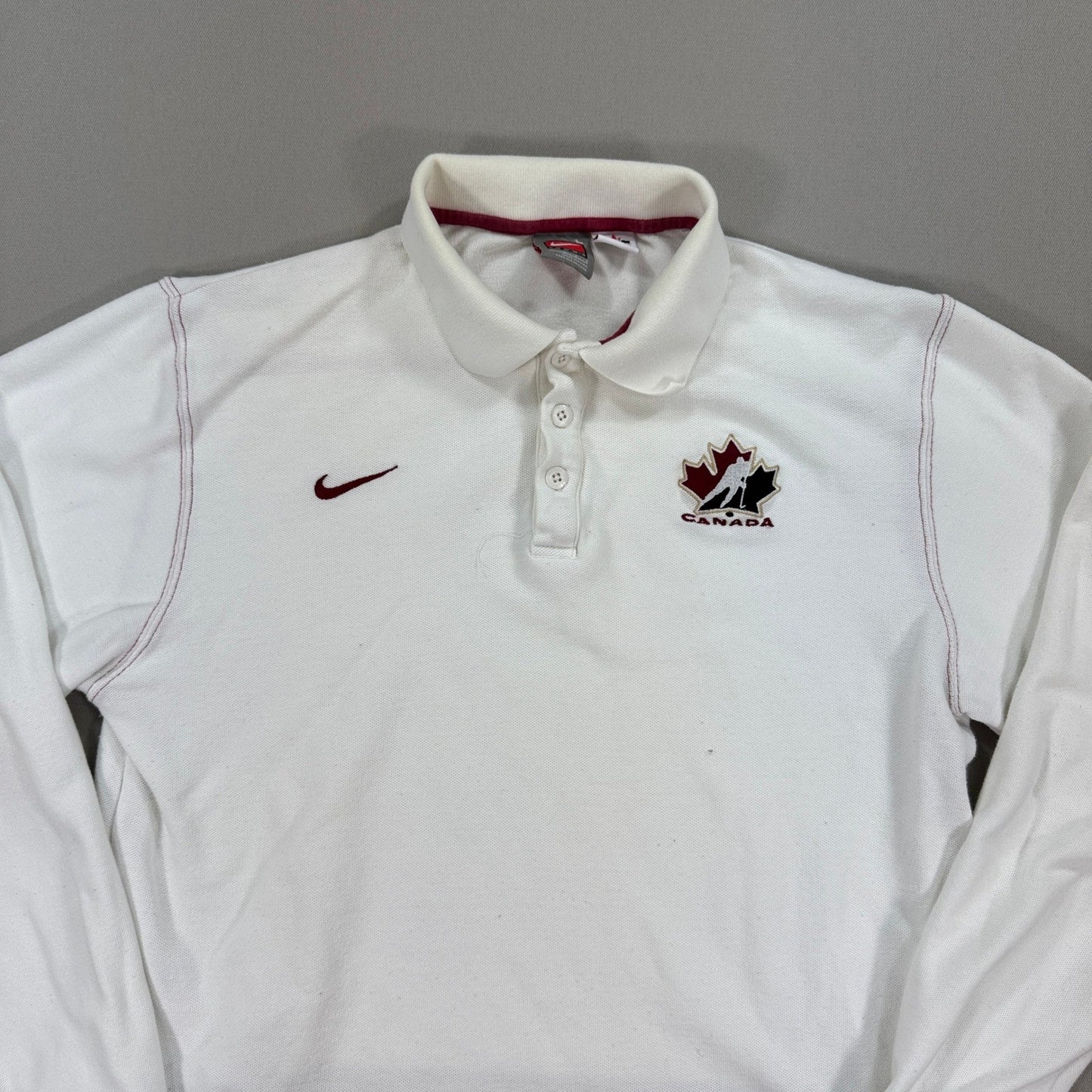 VTG Nike Team Canada Olympic Rugby Polo Shirt Long Sleeve Mens Large