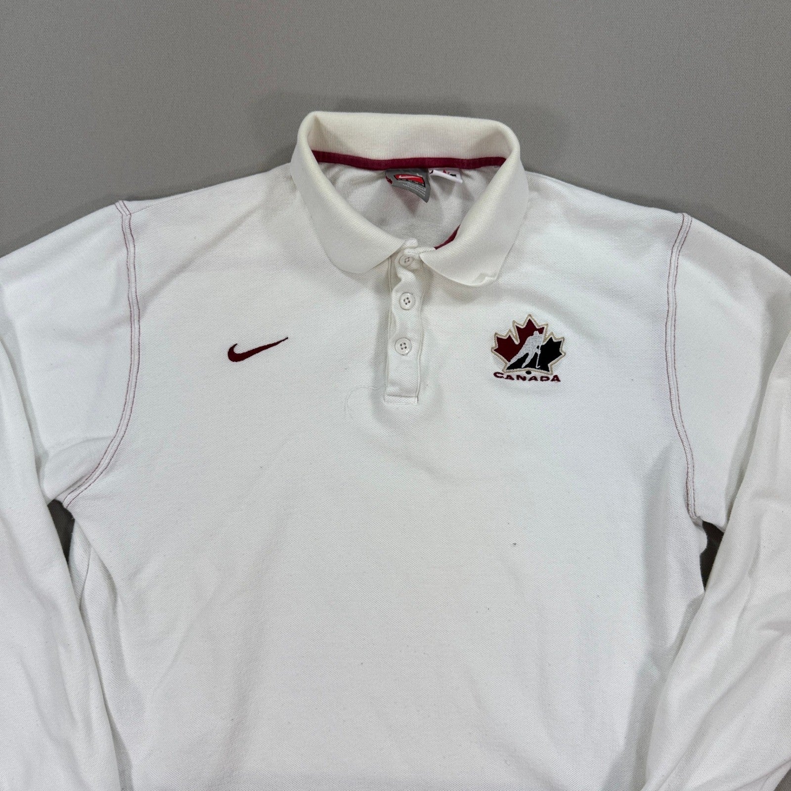 VTG Nike Team Canada Olympic Rugby Polo Shirt Long Sleeve Mens Large