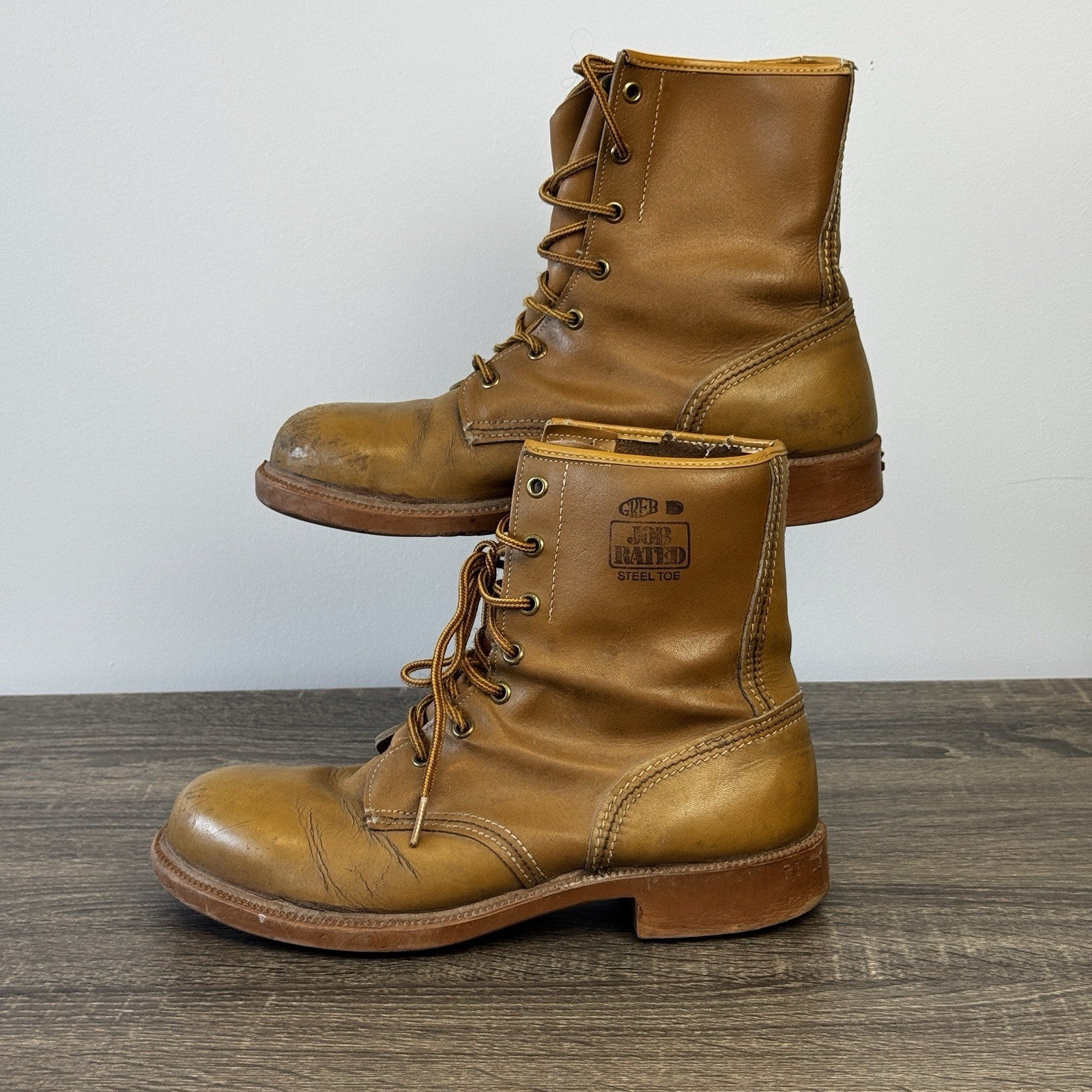 Vintage Greb Steel Toe Work Boots mens Sz 8 Brown Combat Leather Made in Canada