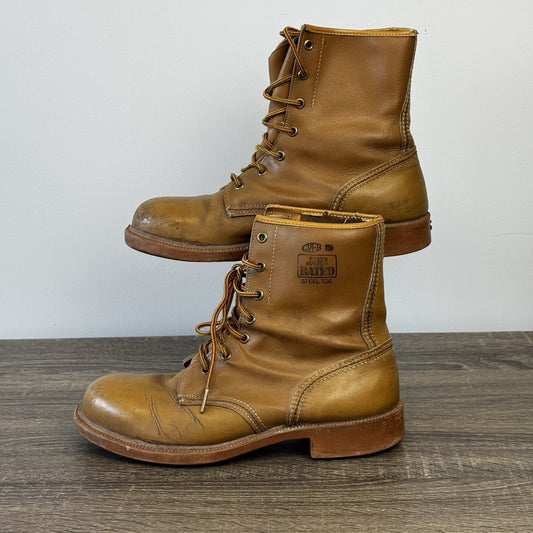 Vintage Greb Steel Toe Work Boots mens Sz 8 Brown Combat Leather Made in Canada