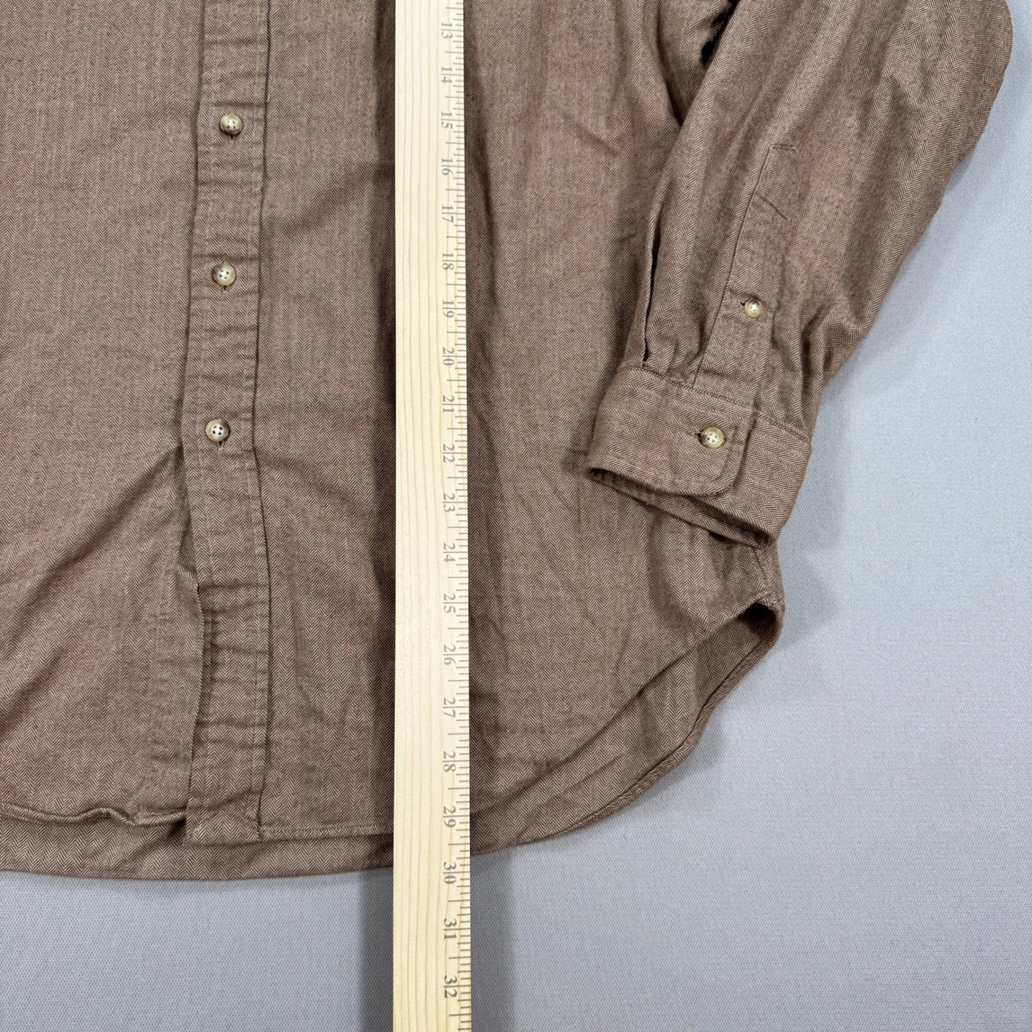 Ralph Lauren Shirt Brown Button Down Herringbone Classic Fit Long Sleeve mens L