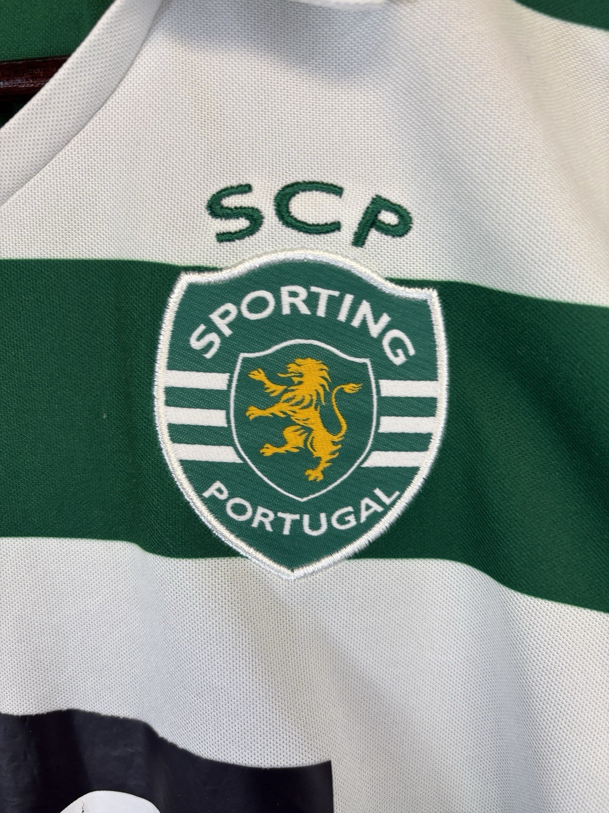 Puma Sporting Lisbon de Portugal 2013/14 White Green Stripes Jersey Mens Medium