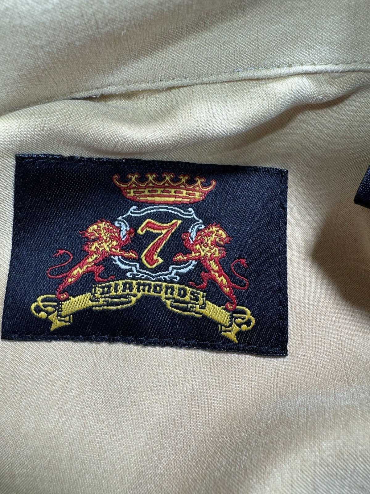 7 Diamonds Shirt Mens Large Brown Tan Button Up Country Velvet Feel Long Sleeve