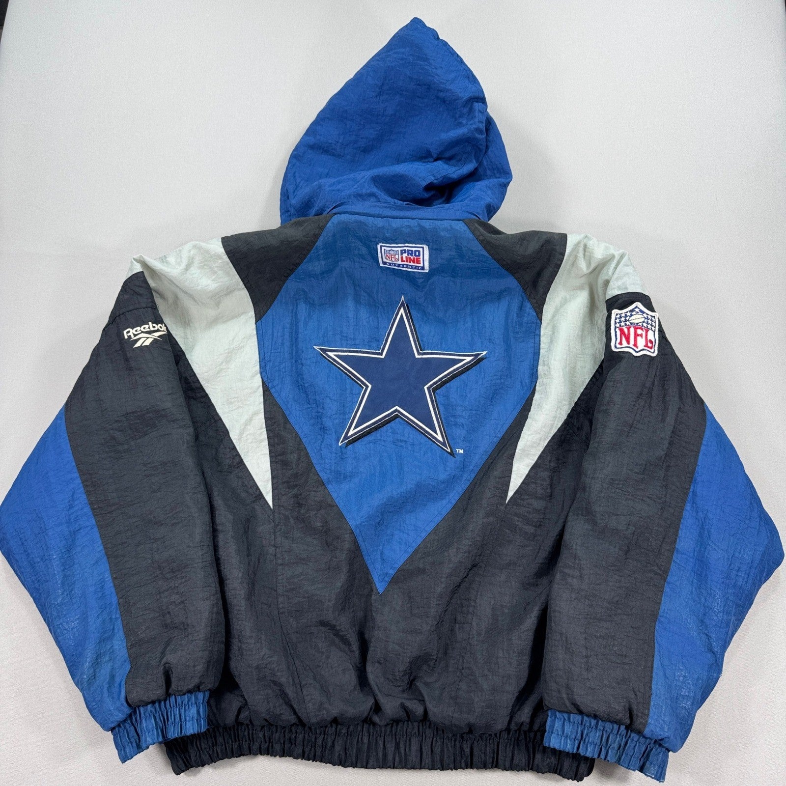 Vintage Dallas Cowboys Jacket Mens XL Black Blue NFL Pro Line Puffer Coat 90s