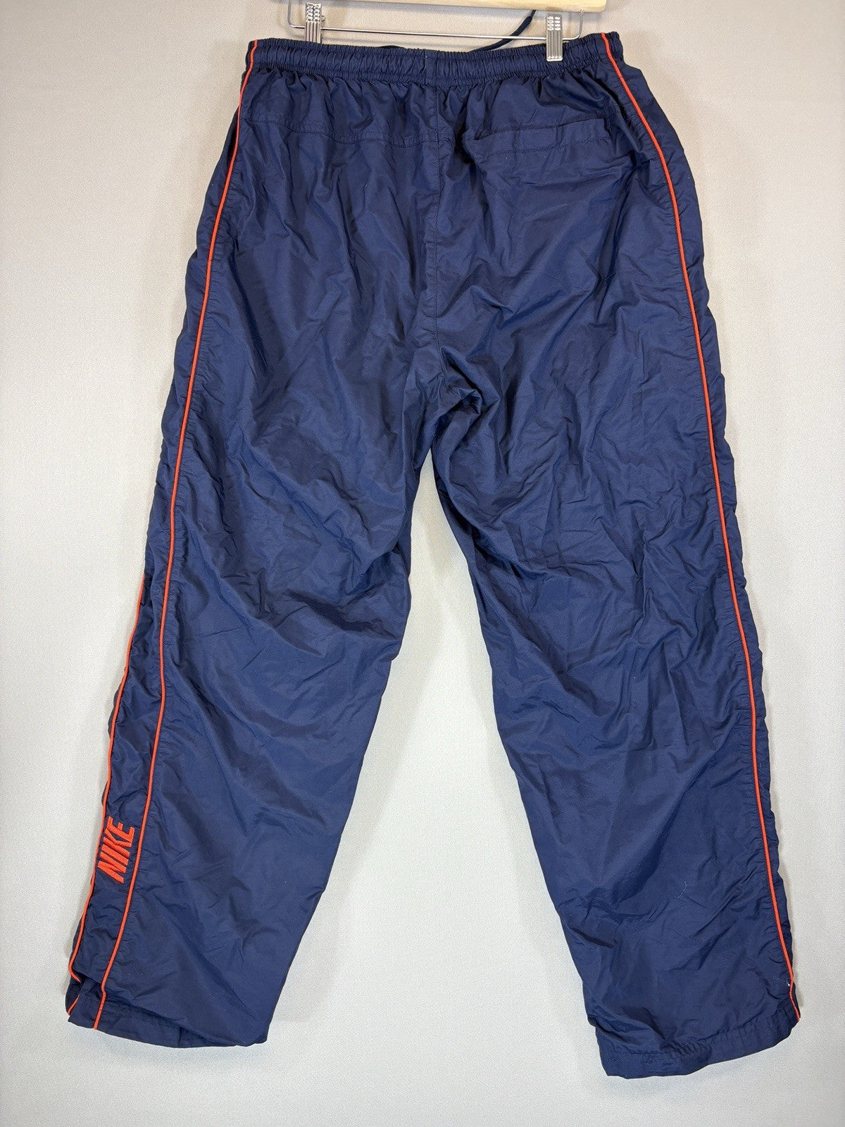 Vintage Nike Track Pants Mens Large Navy Blue Windbreaker Wide Leg Y2K Baggy Fit