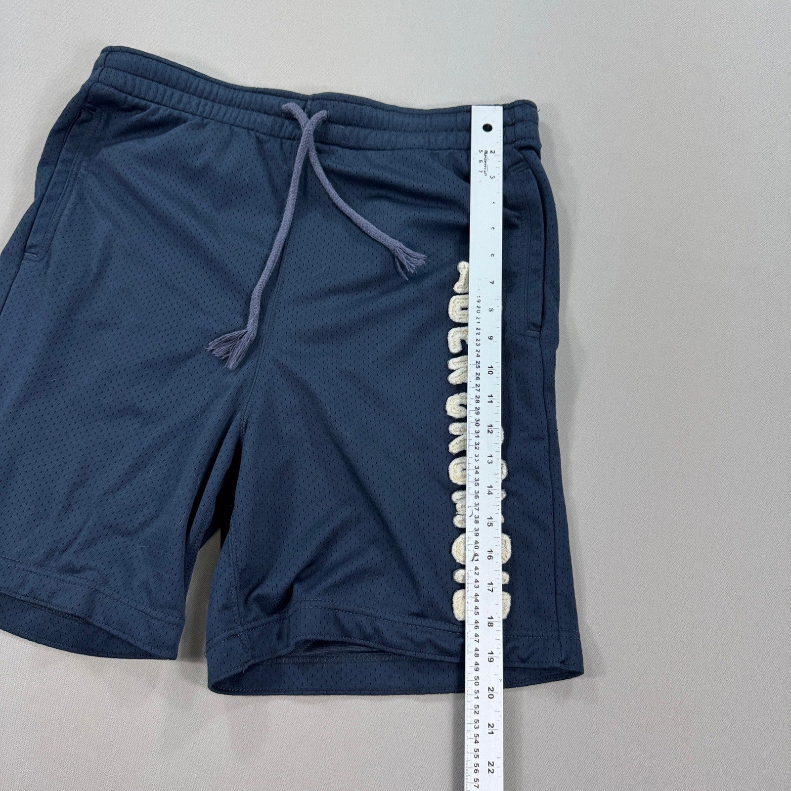 Vintage Abercrombie & Fitch Mesh Shorts Mens 32 Navy Blue Spell Out Drawstring