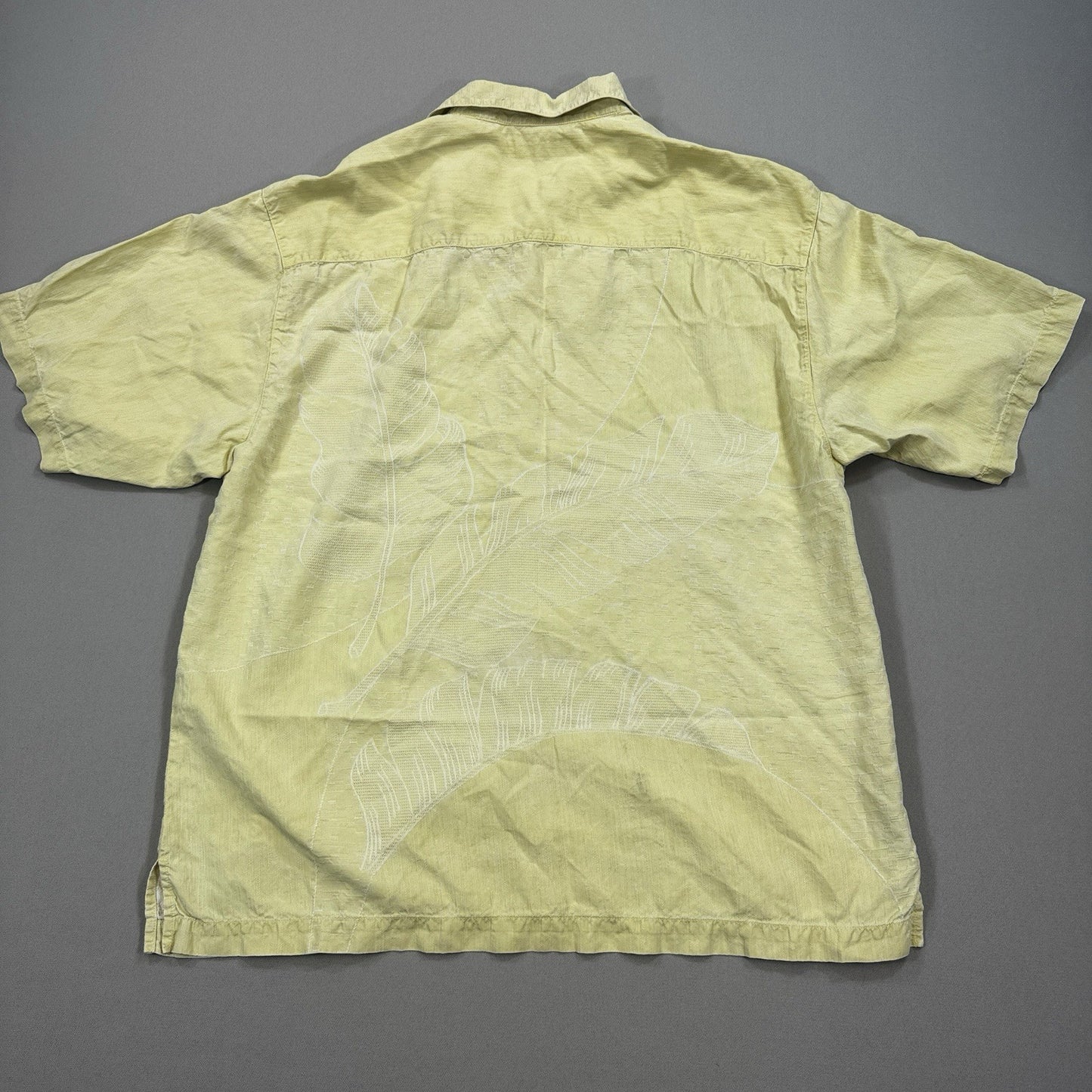 Tommy Bahama Hawaiian Shirt mens XL Yellow Button Up Tropical Beach Silk Blend