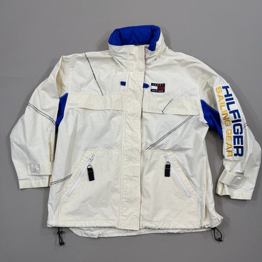 Vintage 90s Tommy Hilfiger Sailing Gear Jacket mens XL White Full Zip Hoodie