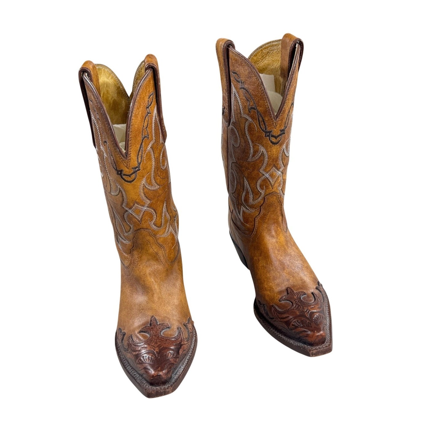 Tony Lama Leather Boots mens 6.5 Brown 2 Tone Western