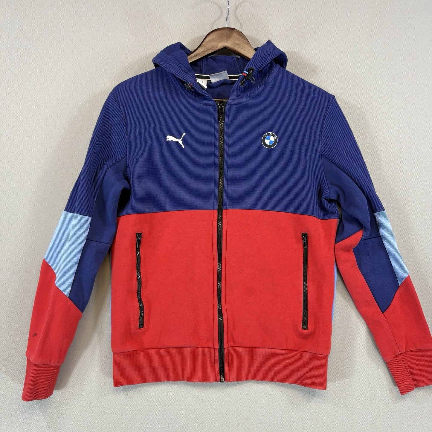 Puma BMW Motorsport Hooded Jacket Mens Blue Red Regular Fit Full Zip Small