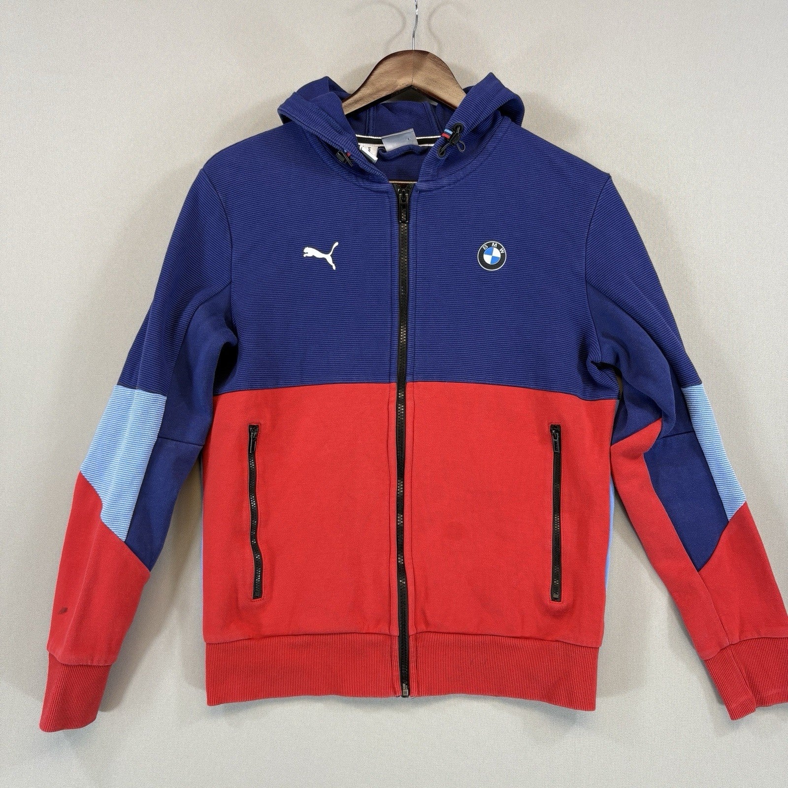 Puma BMW Motorsport Hooded Jacket Mens Blue Red Regular Fit Full Zip Small