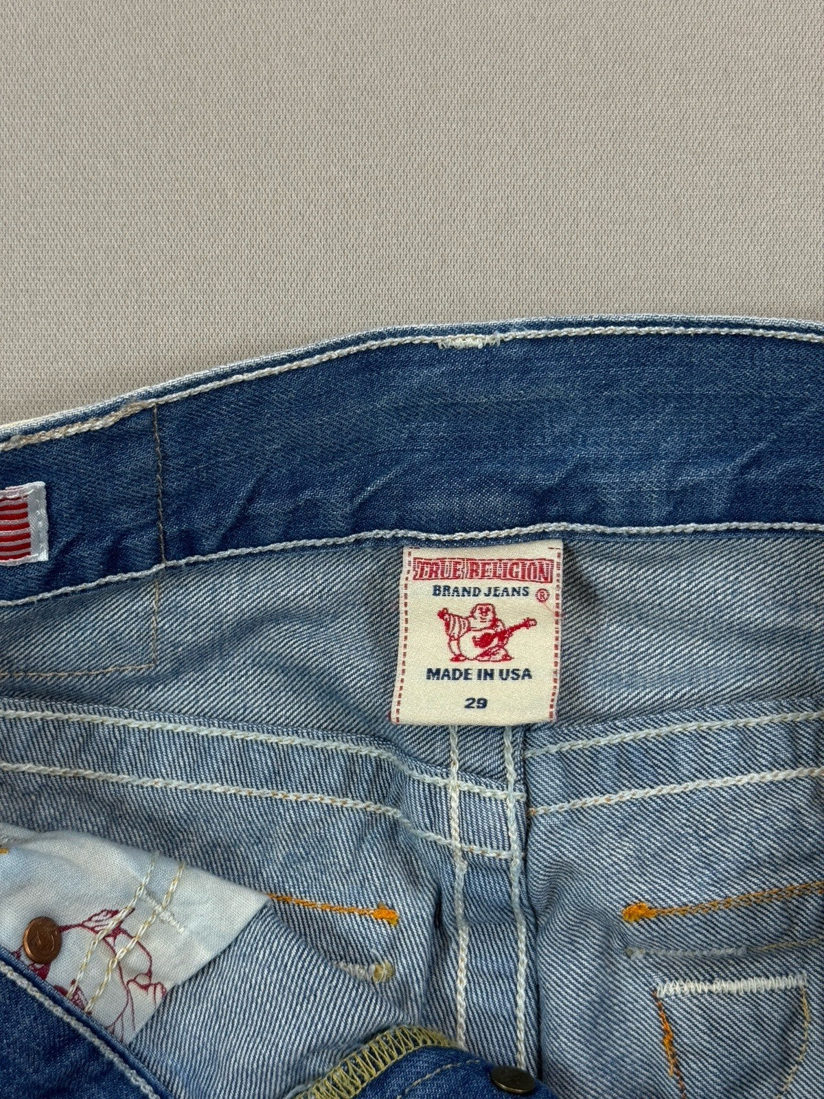 True Religion Buddha Brand mens Size 29 Blue Jeans Distressed Made In USA