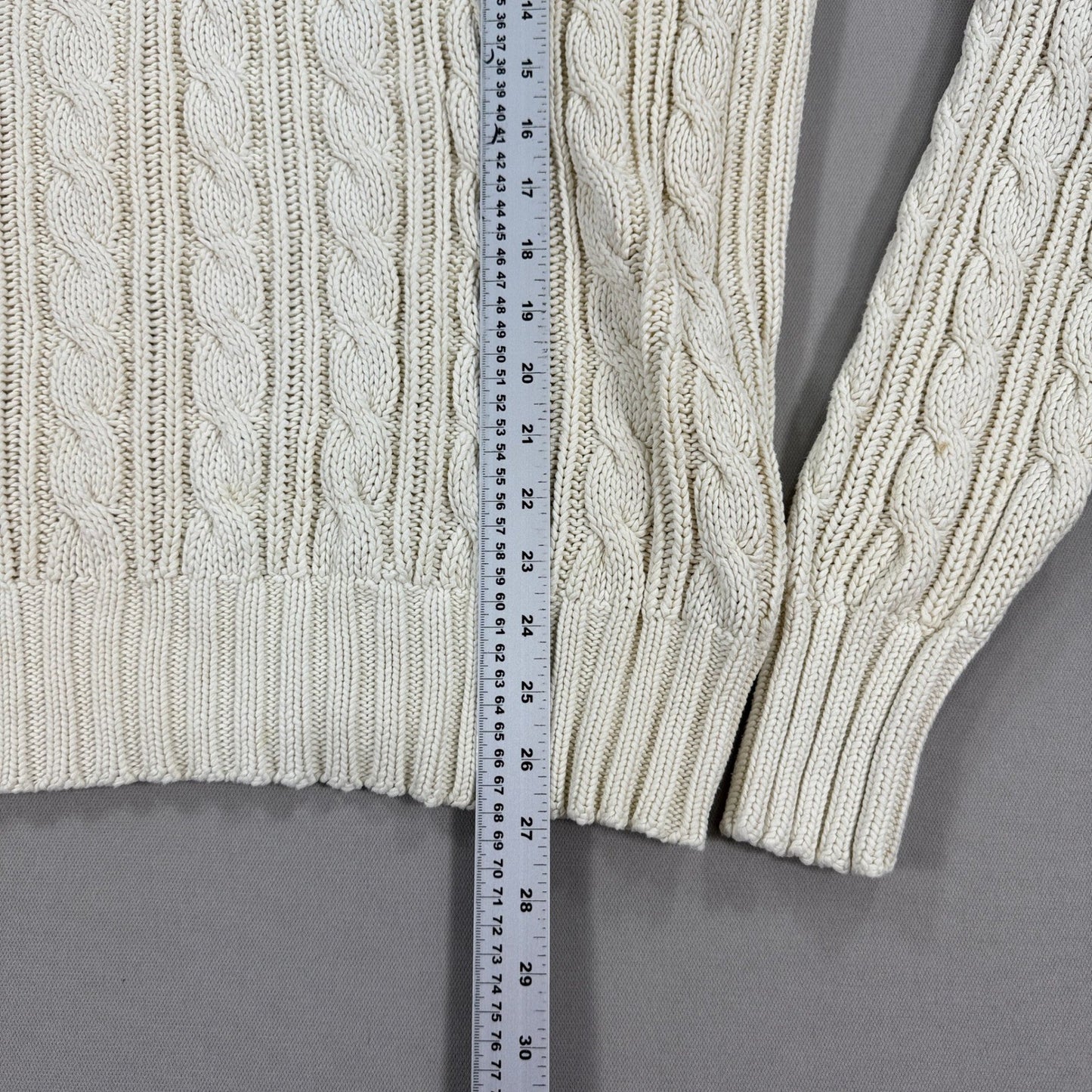 VTG Polo Ralph Lauren Cable Knit Cricket Sweater Cream Blue Yellow Trim mens XL