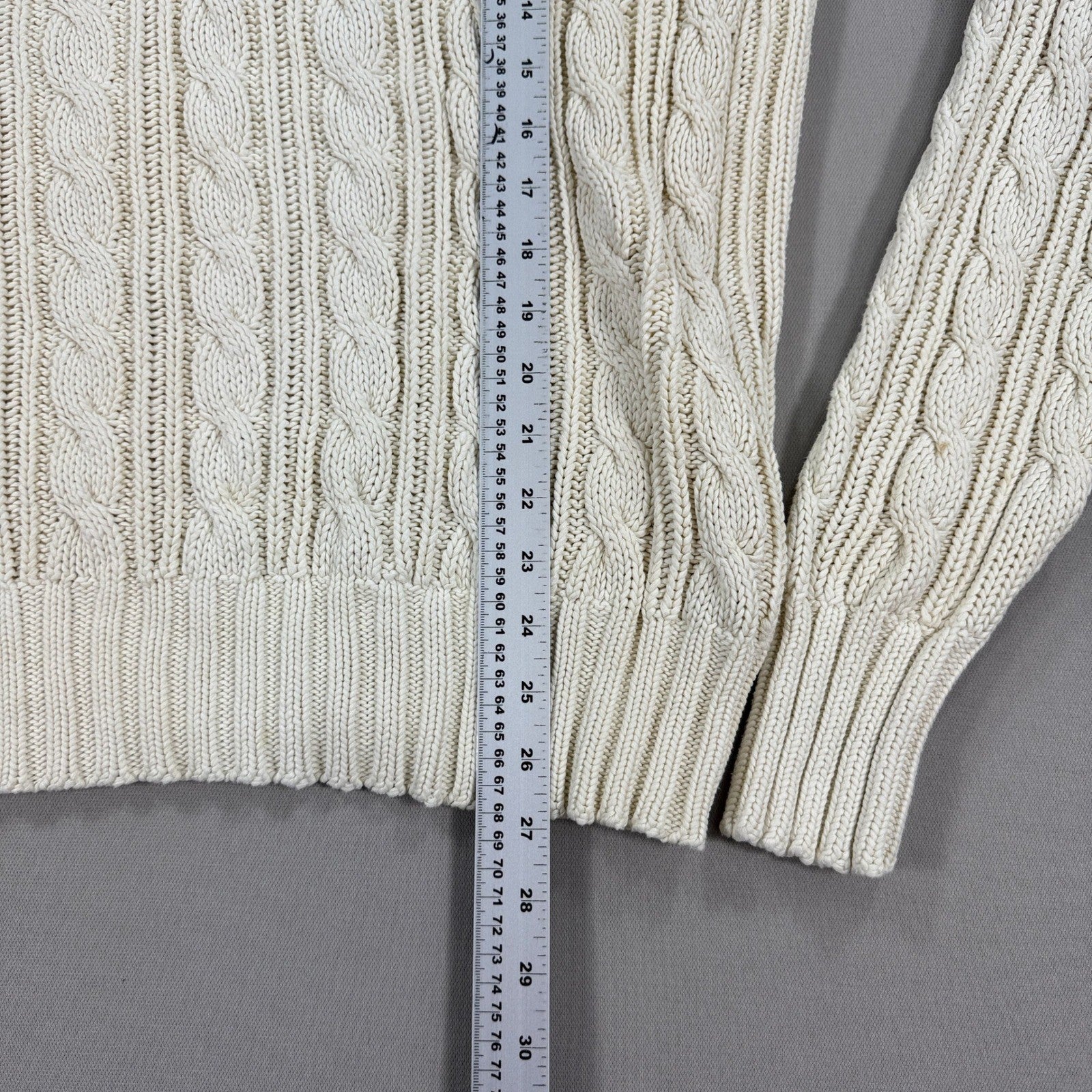 VTG Polo Ralph Lauren Cable Knit Cricket Sweater Cream Blue Yellow Trim mens XL