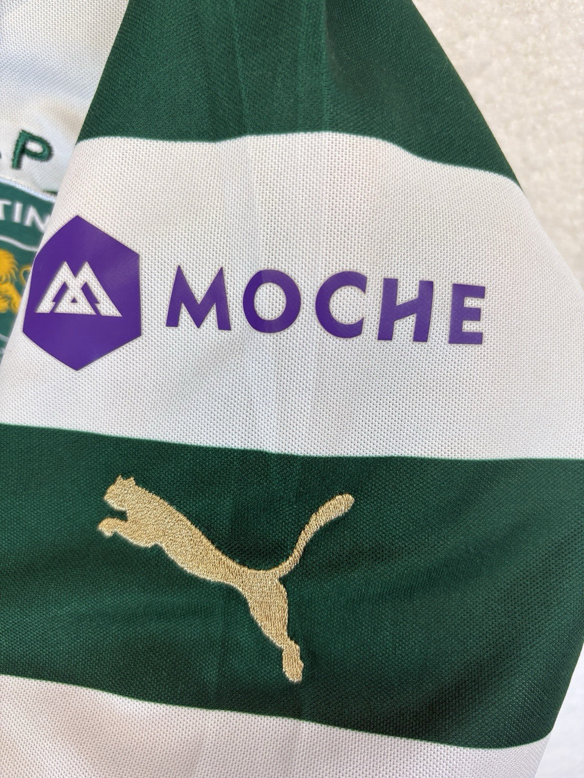 Puma Sporting Lisbon de Portugal 2013/14 White Green Stripes Jersey Mens Medium