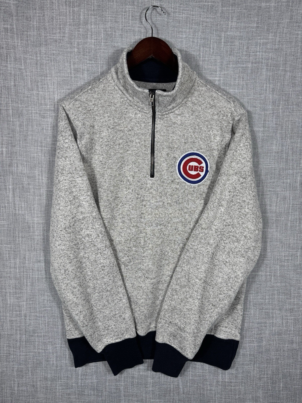 Chicago Cubs 1/4 Zip Sweater Long Sleeve Salt And Pepper Pattern 47 Size Large