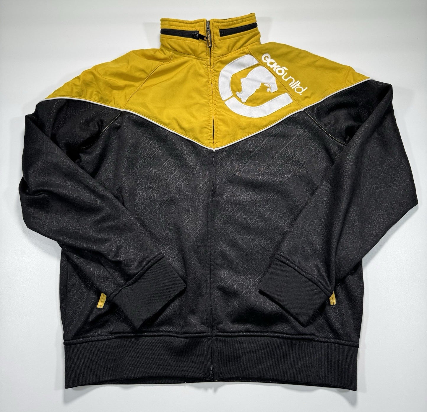 Ecko Unltd Full Zip Jacket Y2K Size Medium Utility Hood In Collar Graphic Print