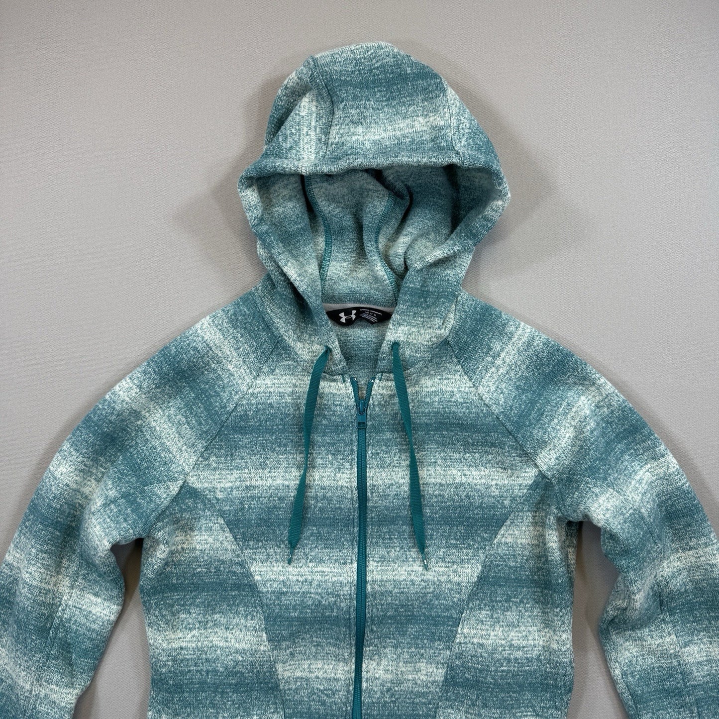 Under Armour Cold Gear Sweatshirt Womens Medium Green Striped Hoodie Full Zip