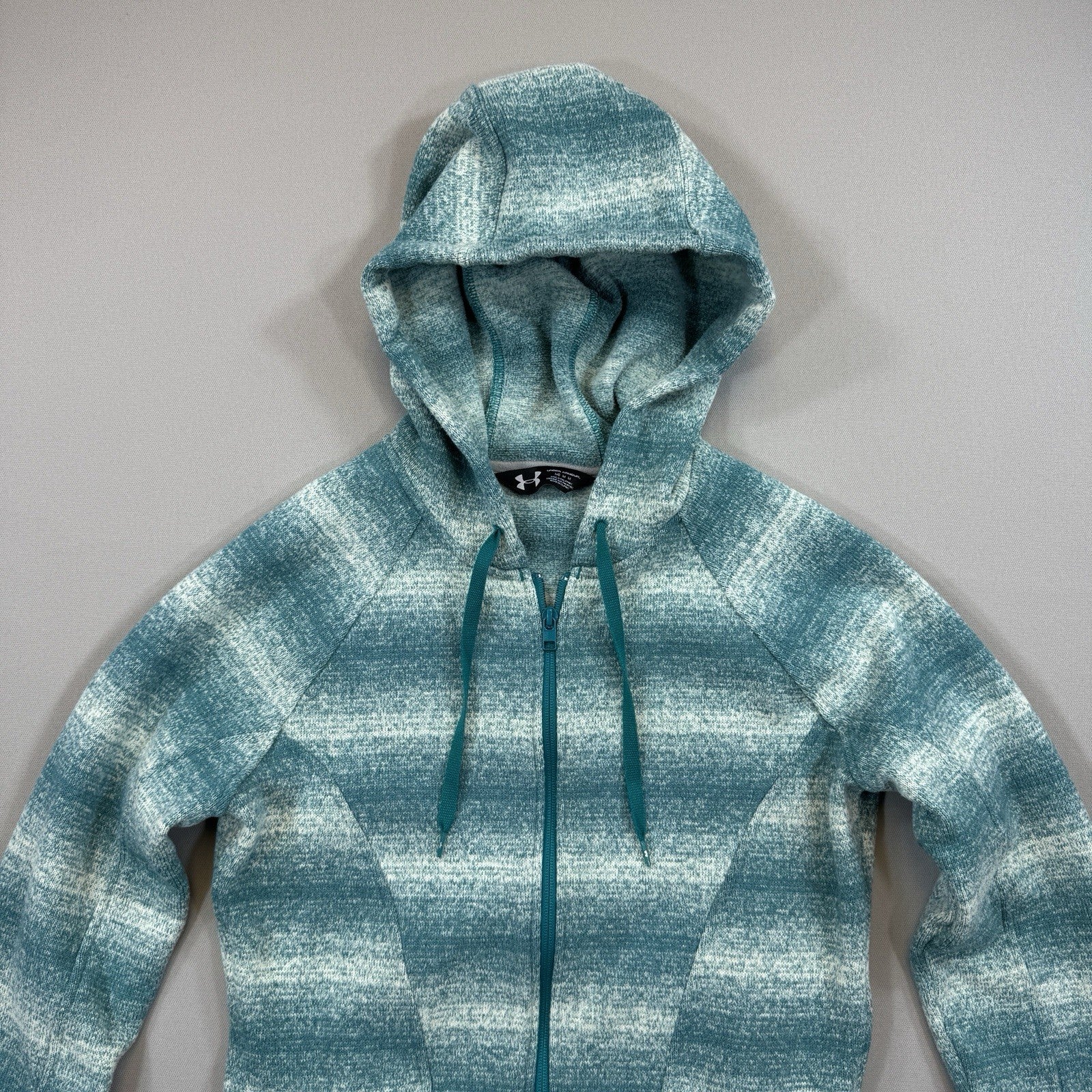 Under Armour Cold Gear Sweatshirt Womens Medium Green Striped Hoodie Full Zip