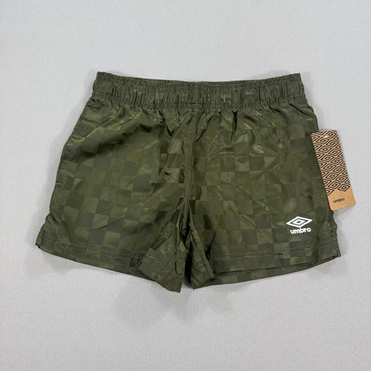NEW Umbro Soccer Shorts Womens Small Burnt Olive Checkered Stretch Waistband
