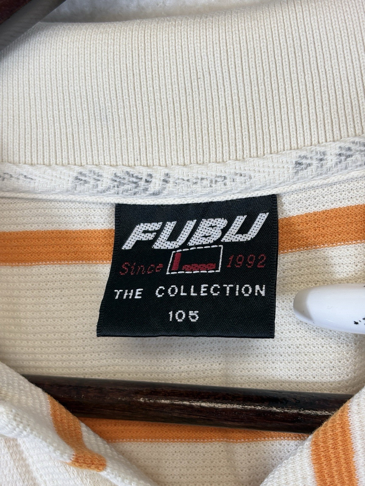 FUBU The Collection 105 Orange White Stripes Golf Polo Shirt Mens XL