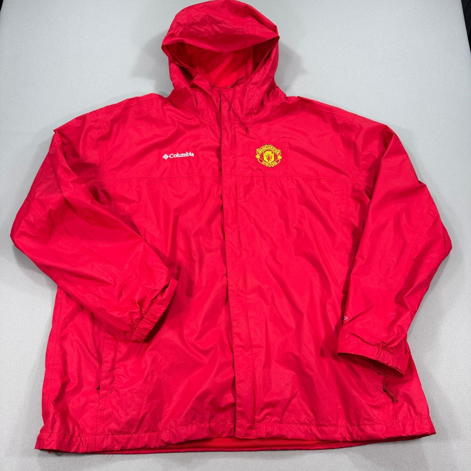 Columbia Manchester United Rain Jacket mens 2XL Red Packable Full Zip Hooded