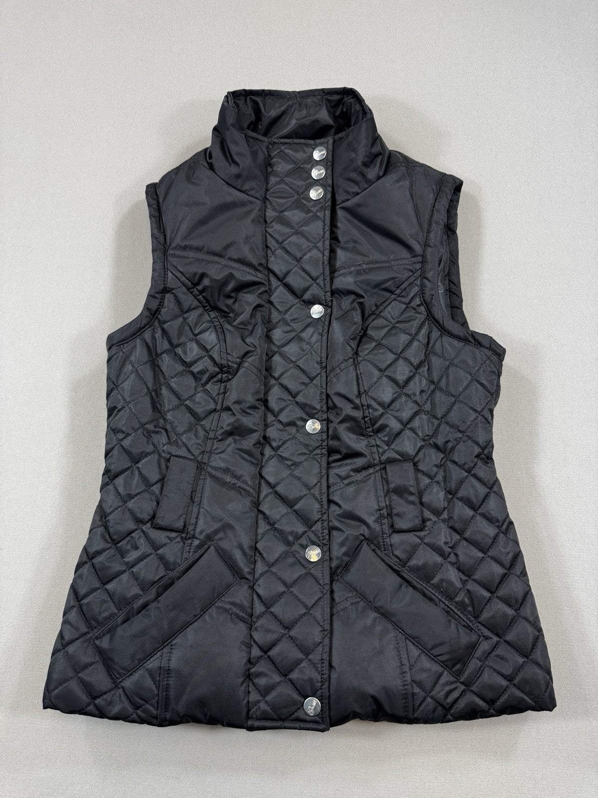 Guess Puffer Vest Jacket Womens Small Black Quilted Full Zip Lightweight