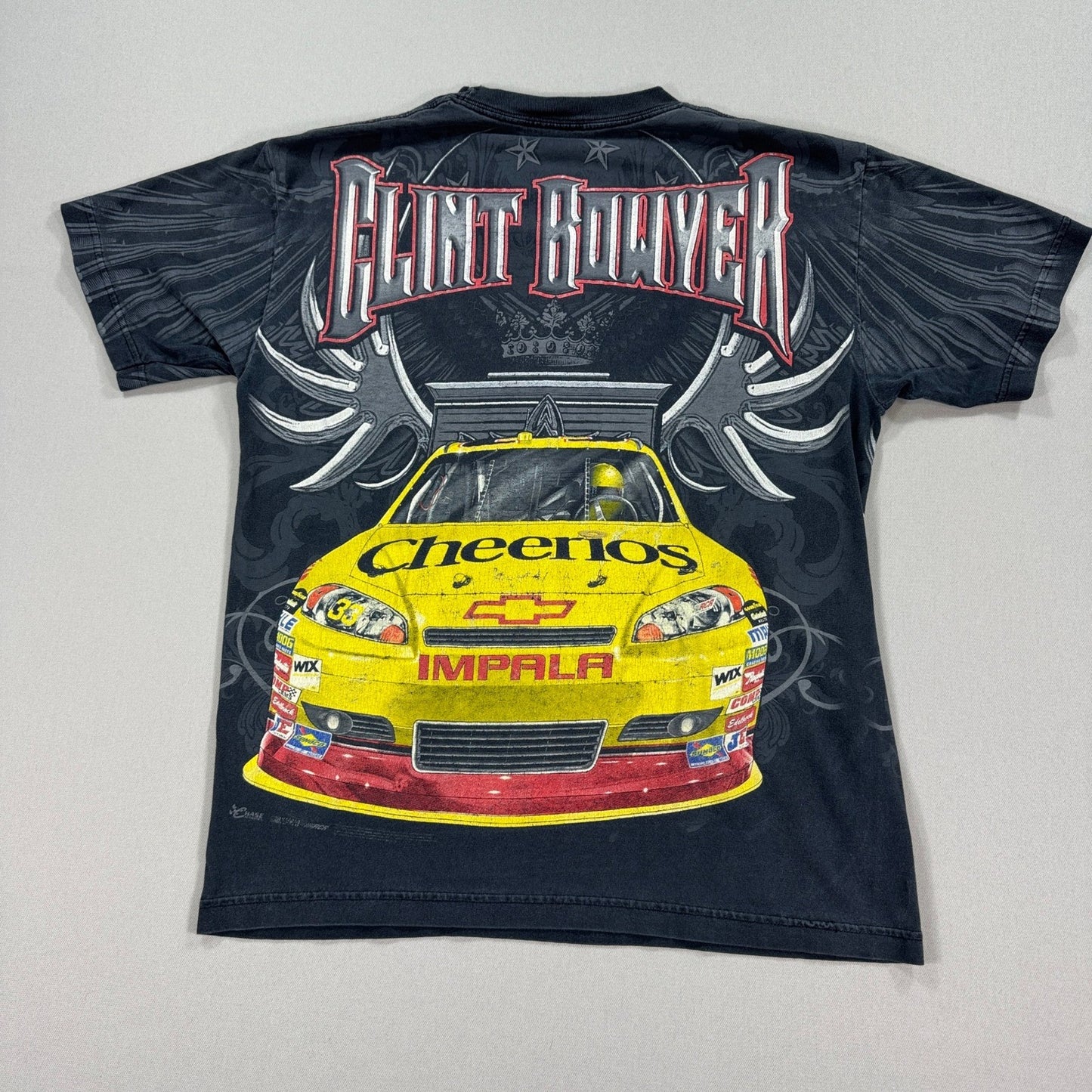 Vintage Clint Bowyer Cheerios NASCAR All Over Print T Shirt Mens Large Black #33