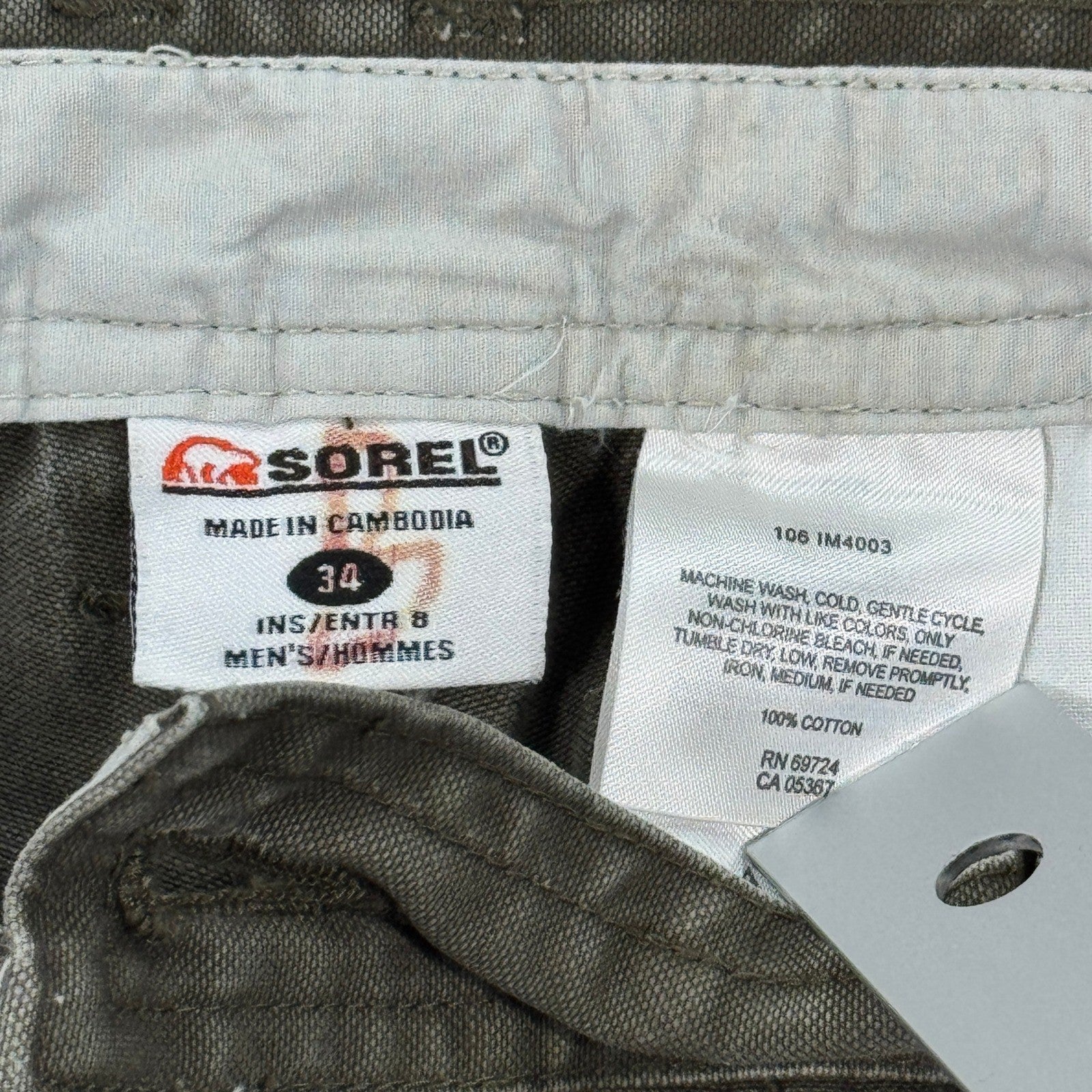 Sorel Cargo Shorts mens Size 34 Olive Green Relaxed Fit Cotton Casual Outdoor