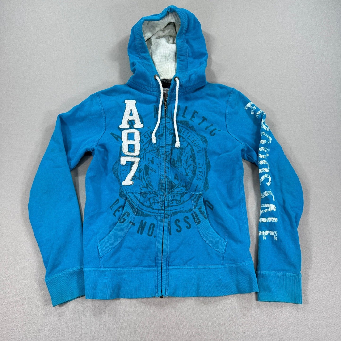 Aeropostale 87 Athletic Full Zip Sweater Womens Medium Blue Sweatshirt Logo