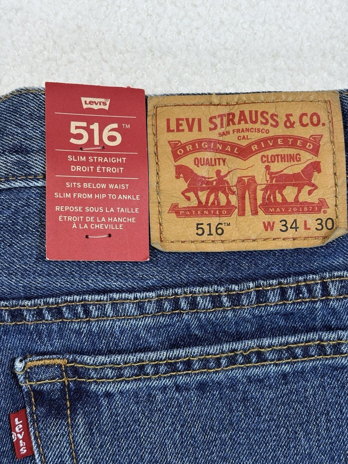 Levi's 516 Slim Straight Jeans Mens 34x30 Medium Wash NEW