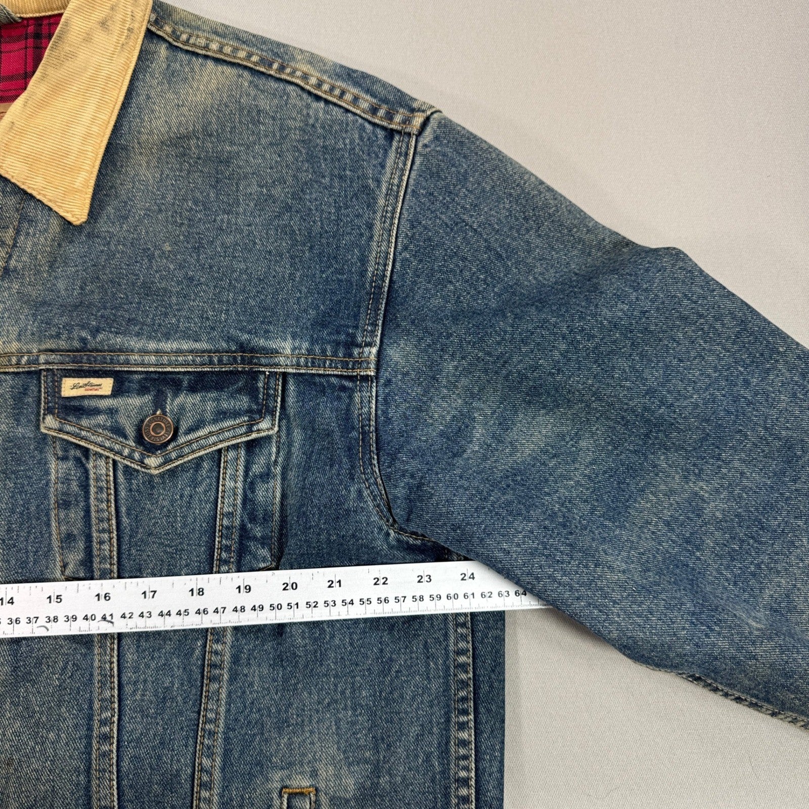 Vintage Levi's Signature Blanket Lined Jacket Womens XL Blue Denim Plaid Flannel