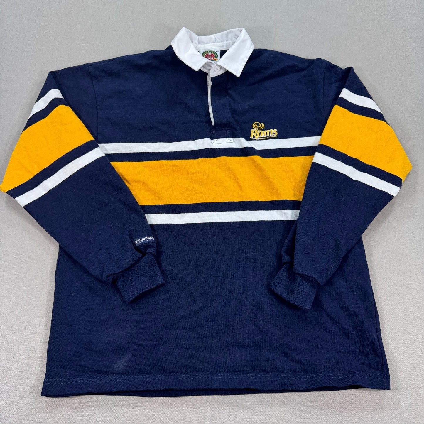 Vintage Barbarian Rugby Wear Shirt Rams / Ice mens Blue Striped Made In Canada