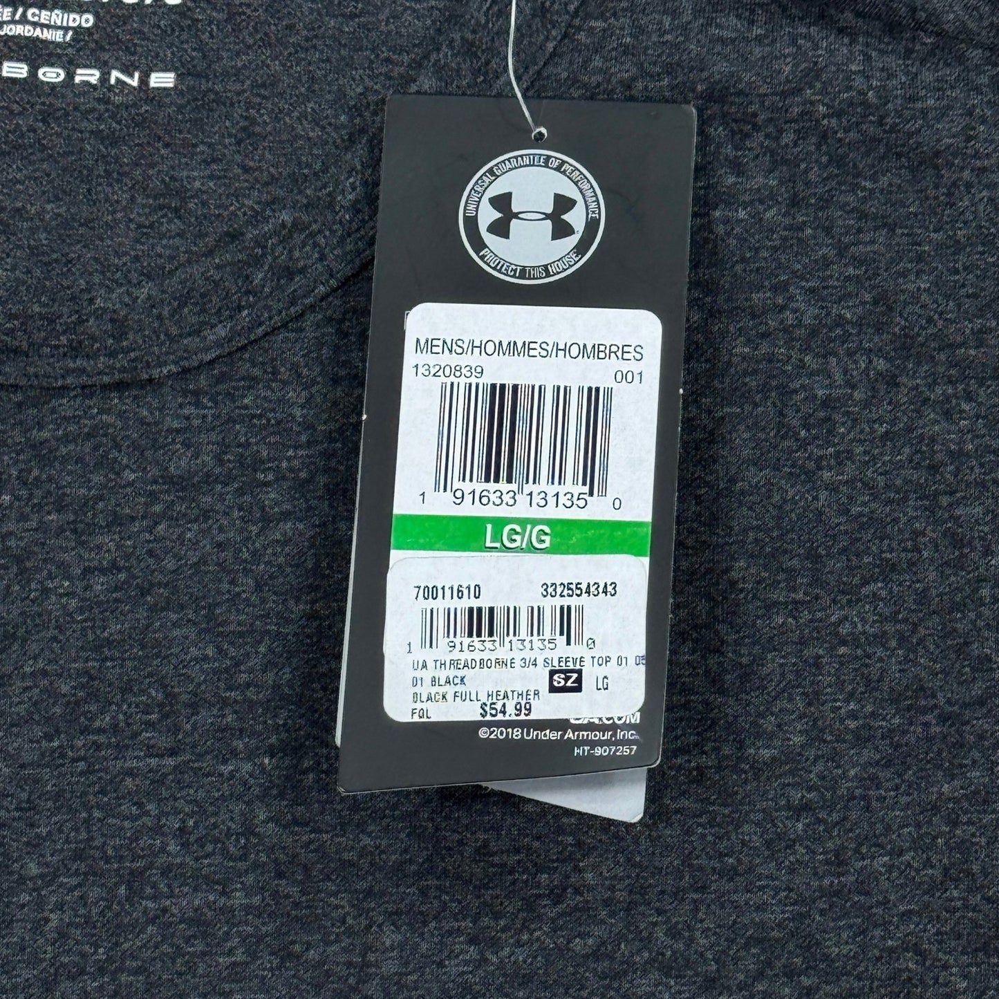NWT Under Armour Threadborne 3/4 Sleeve Top mens Large Heather Black T-Shirt