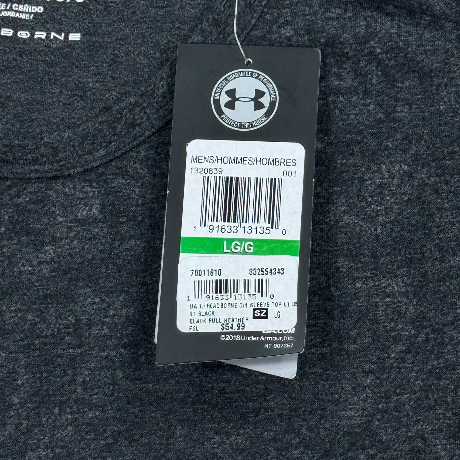 NWT Under Armour Threadborne 3/4 Sleeve Top mens Large Heather Black T-Shirt