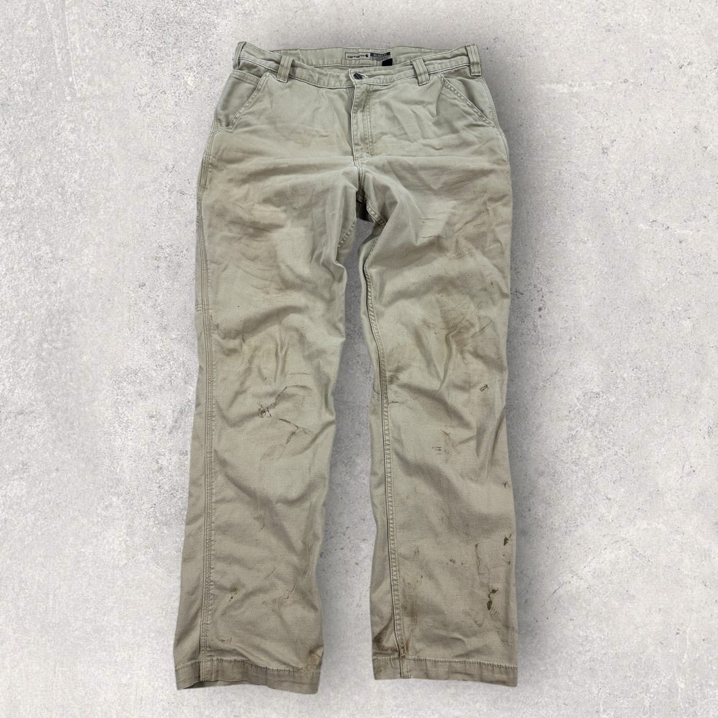 Carhartt Carpenter Work Pants Relaxed Fit Rugged Flex Khaki mens 36x34 Beige