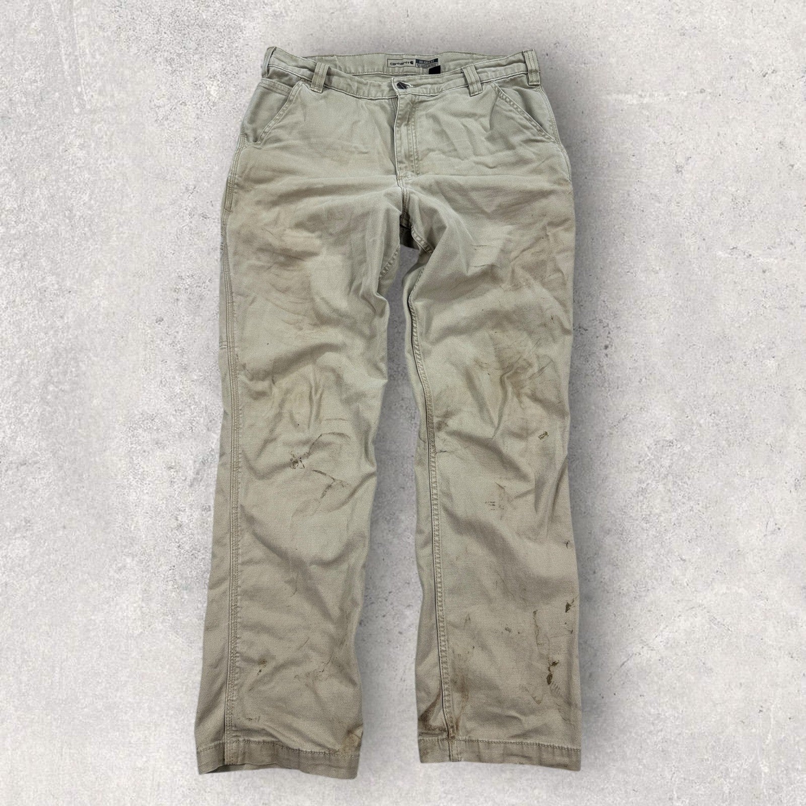 Carhartt Carpenter Work Pants Relaxed Fit Rugged Flex Khaki mens 36x34 Beige