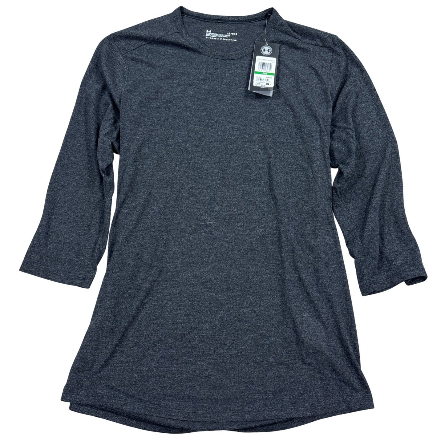 NWT Under Armour Threadborne 3/4 Sleeve Top mens Large Heather Black T-Shirt