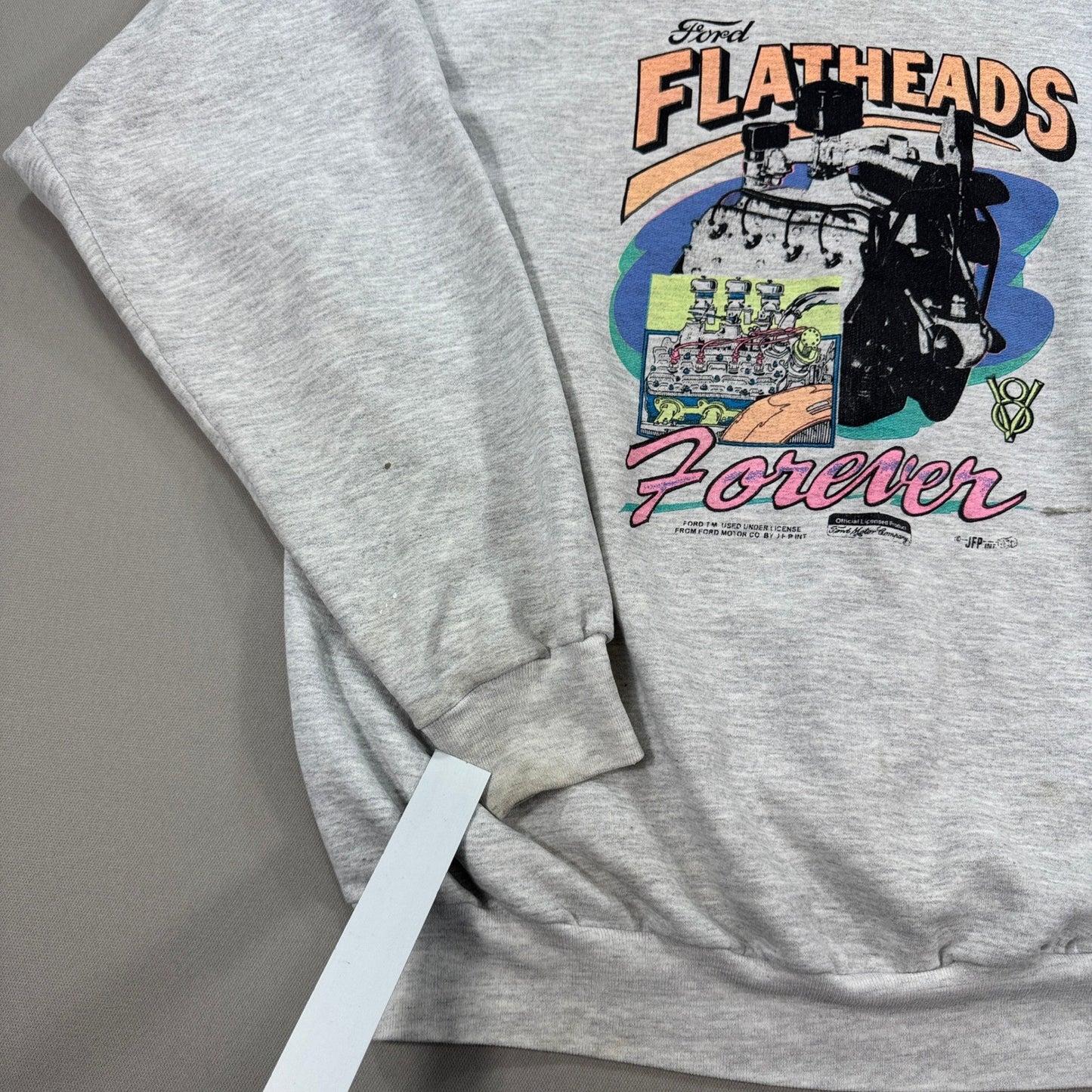 Vintage Ford Flatheads Forever Sweatshirt mens XL Gray Graphic Print Crewneck
