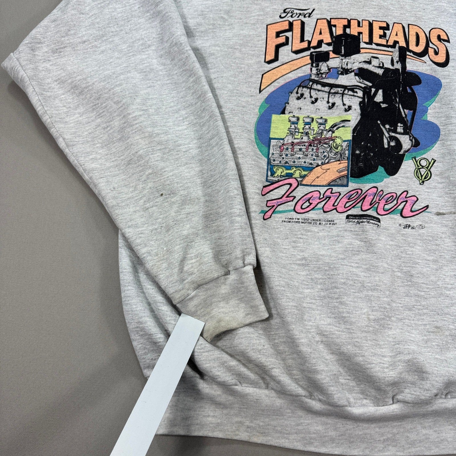 Vintage Ford Flatheads Forever Sweatshirt mens XL Gray Graphic Print Crewneck