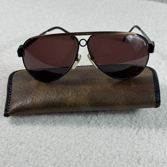 Vintage Corvette Eyewear Aviator Sunglasses Brown Leather Case