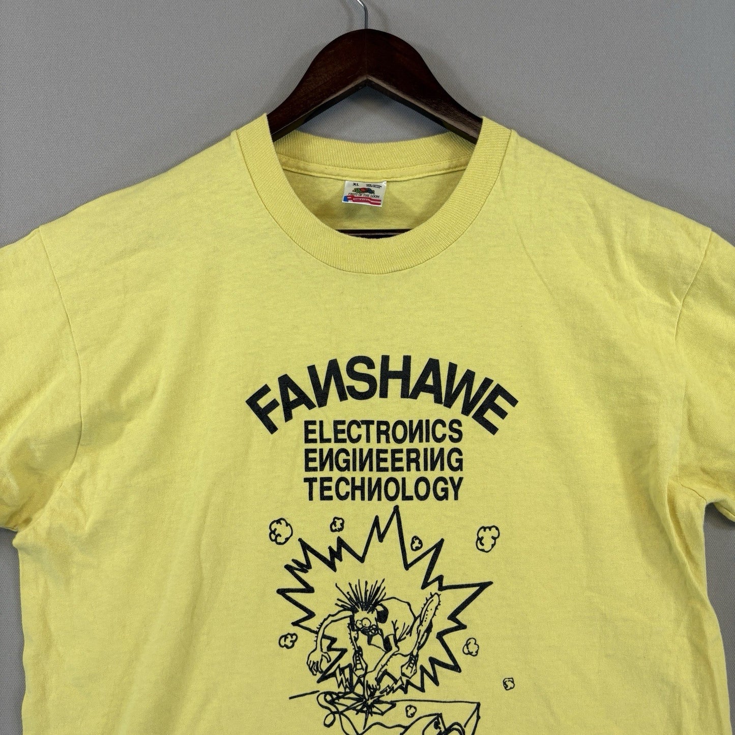 Vintage 1992 Electrician College Shirt Men’s XL Yellow Single Stitch Made in USA