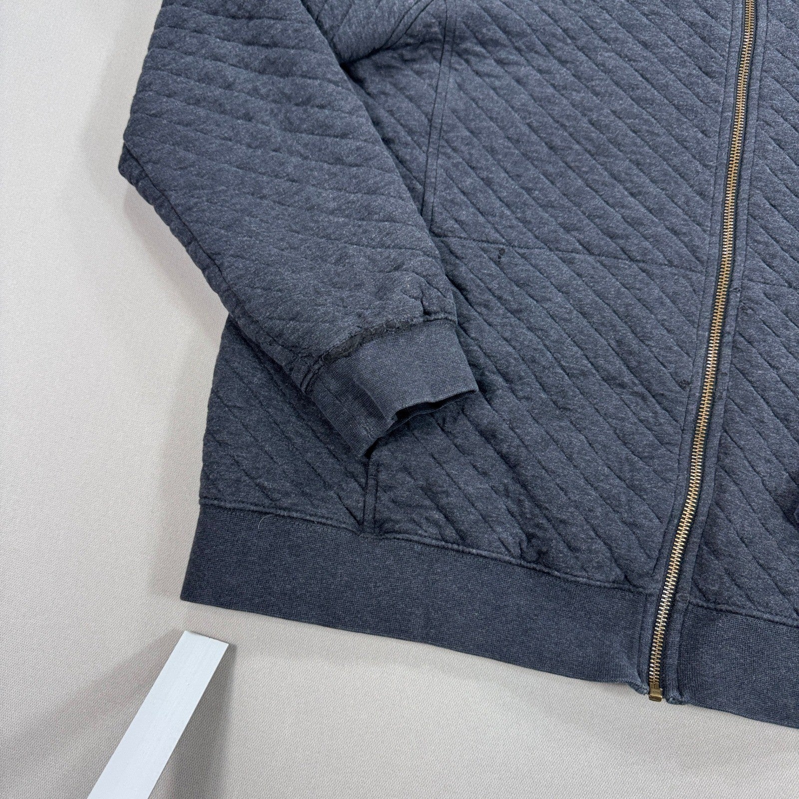 LL Bean Quilted Sweater Men's Large Navy Blue Zip Up Traditional Fit Sweatshirt